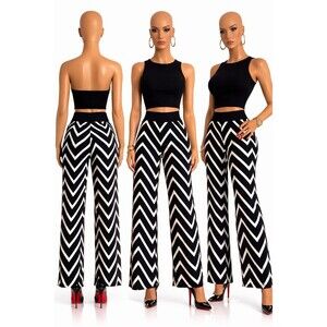 INC International Concepts Women’s PL Petite Large Black White Chevron Palazzo P